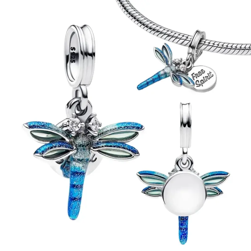 Abalorios de Plata de Ley 925 con Forma de Corazón y Candado para Parejas, Colgante de Esmalte con Insectos, Herradura y Flores, para Pulsera, Regalo Personalizado 5