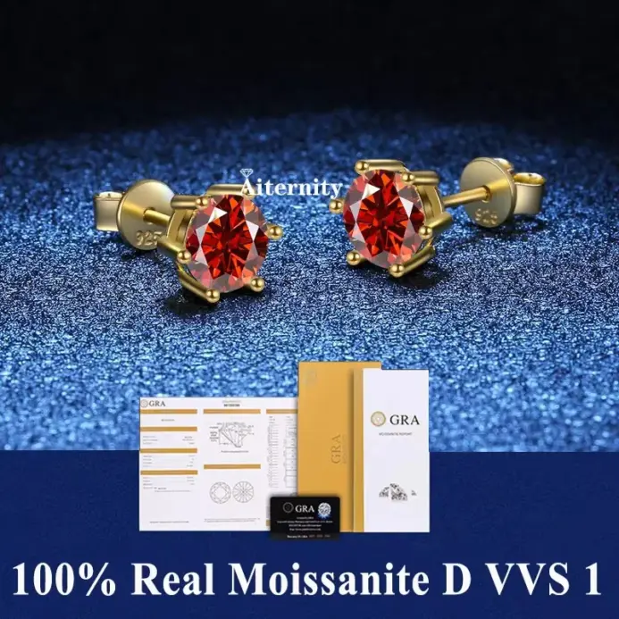 GRA 100% moissanita auténtica con 2 certificados pendientes tipo botón de plata fina Color D VVS1 para mujer joyería de boda de alta calidad 2