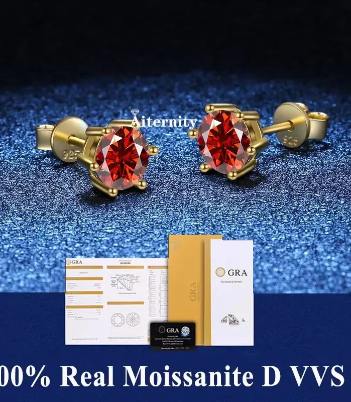 GRA 100% moissanita auténtica con 2 certificados pendientes tipo botón de plata fina Color D VVS1 para mujer joyería de boda de alta calidad 2