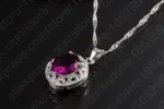 Conjunto elegante de Plata de Ley 925 con colgantes de cristal púrpura, collares, pendientes y anillos para regalo de joyería de compromiso de boda 4