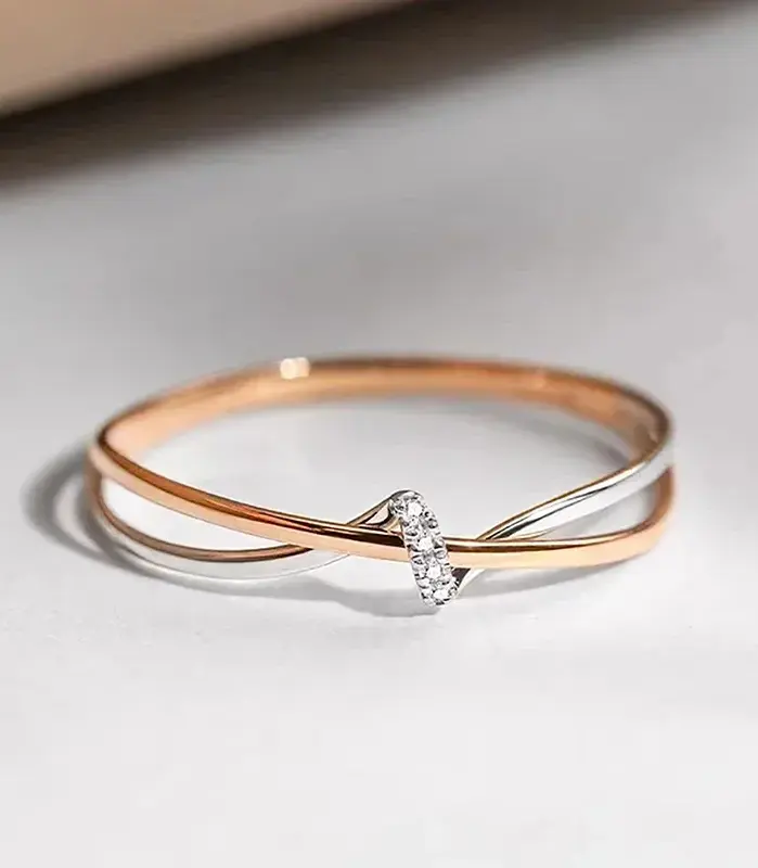 CAOSHI-anillos únicos de dos tonos con diseño retorcido para mujer, Circonia cúbica brillante, joyería romántica para boda, accesorios de uso diario 1