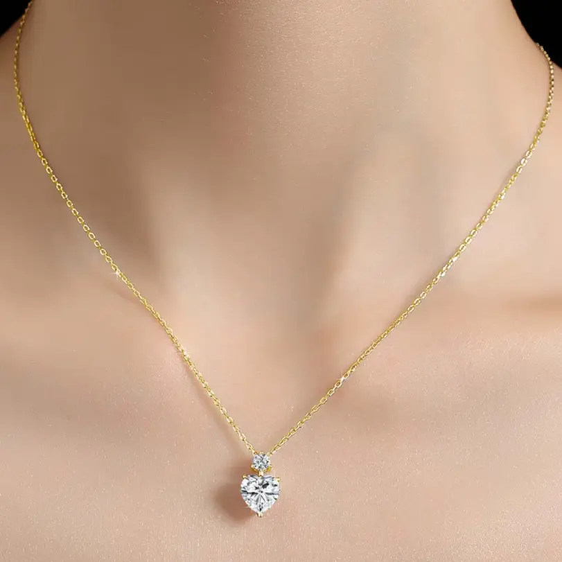 Collar romántico de corazón relleno de oro de 14 quilates, colgante de moissanita de 2 quilates, cadena ajustable delicada para cumpleaños, regalo de joyería para mujer 6