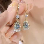 Pendientes con diseño de nicho de gota de agua y piedra de ojo de gato para mujer, accesorios de joyería adecuados para regalos de citas, fiestas y festivales, 2 piezas 2