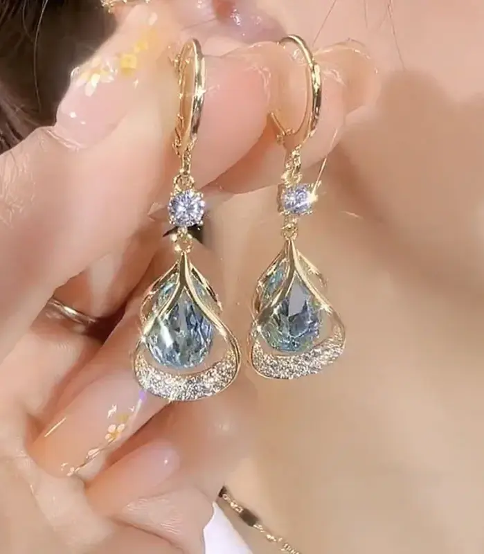 Pendientes con diseño de nicho de gota de agua y piedra de ojo de gato para mujer, accesorios de joyería adecuados para regalos de citas, fiestas y festivales, 2 piezas 2