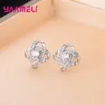 Conjunto de joyería de flores para mujer, colgante de Color Plata de Ley 925, collar, pendientes, anillo de dedo para mujer, regalo de cumpleaños y Navidad 3