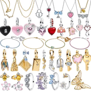 Nuevos dijes de plata de ley 925 con forma de corazón, abeja, flor, llave y candado, para pendientes, anillos, cuentas, pulseras, collares, regalo de joyería DIY para mujer 1