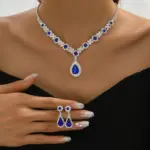 Juego de 3 piezas de collar de gota de cristal para mujer con pendientes para accesorios de vestido de noche de boda 1