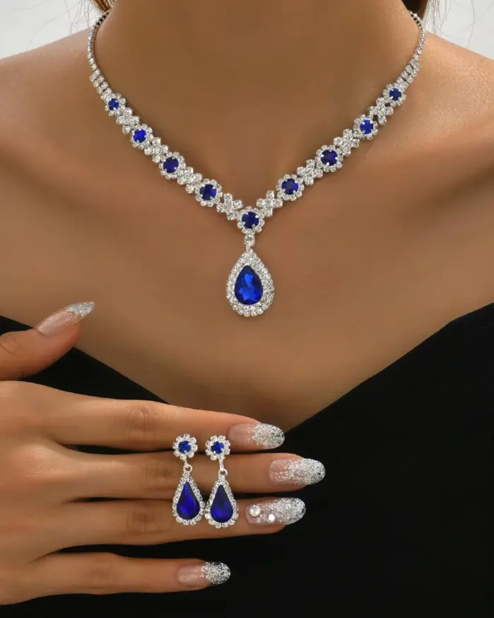 Juego de 3 piezas de collar de gota de cristal para mujer con pendientes para accesorios de vestido de noche de boda 1