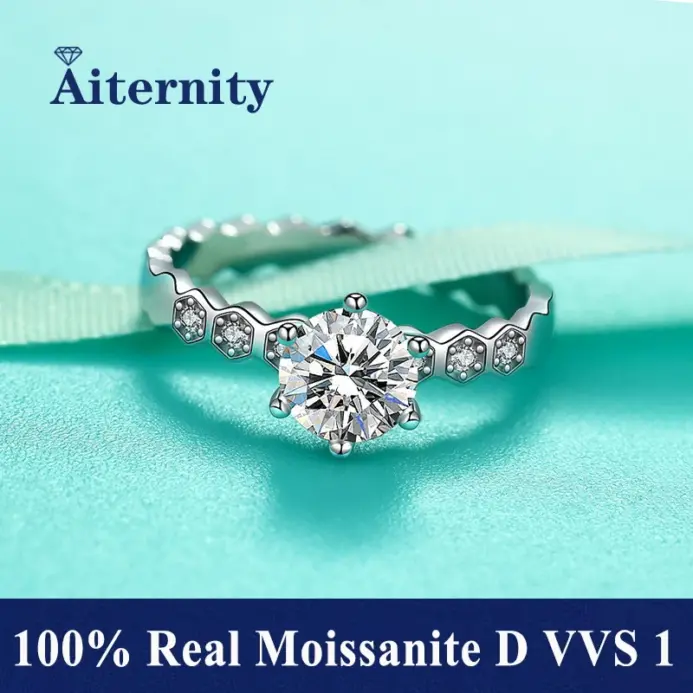 Anillo de diamante de moda D Color moissanita VVS1 anillos de moissanita de laboratorio de corte redondo para mujer joyería de anillo de compromiso 1