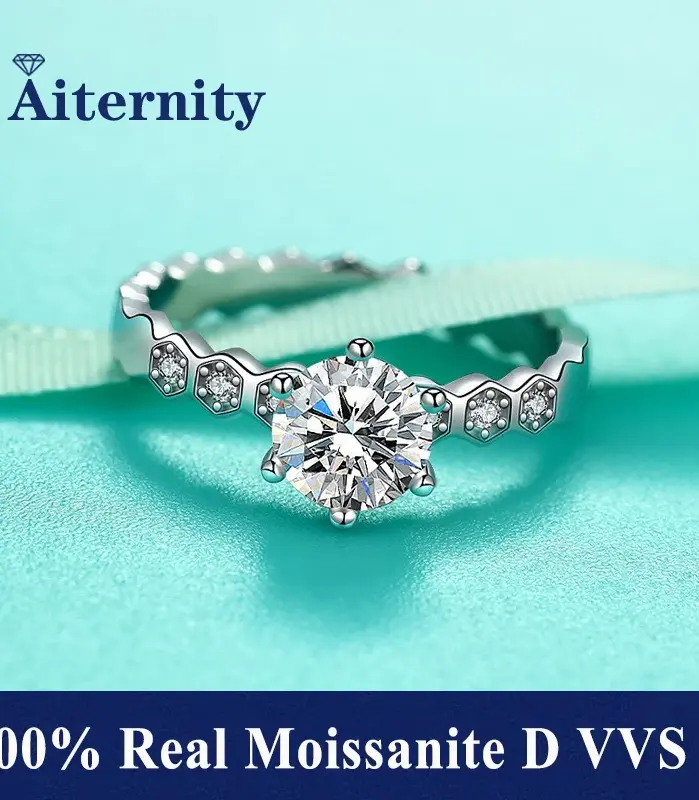 Anillo de diamante de moda D Color moissanita VVS1 anillos de moissanita de laboratorio de corte redondo para mujer joyería de anillo de compromiso 1
