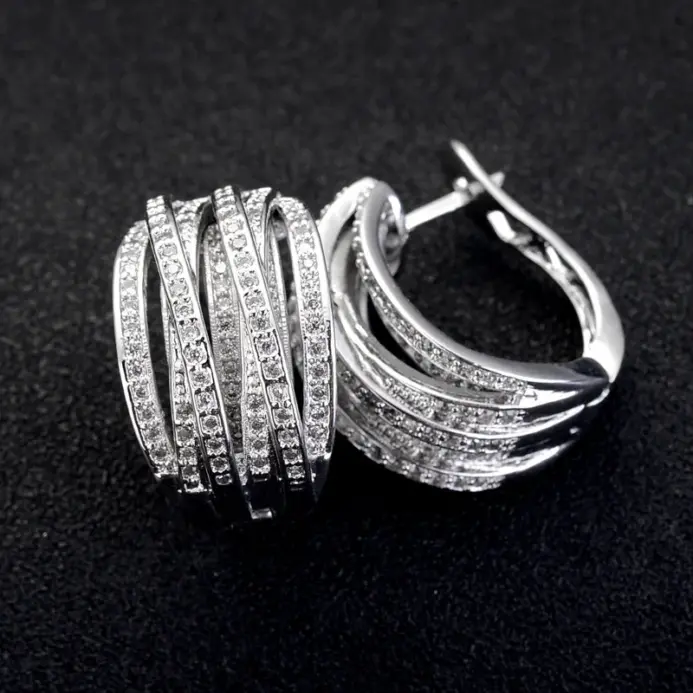 pendientes de aro de circonita cúbica para mujer, aretes cruzados de Color plateado, cristal completo, joyería de tendencia 1