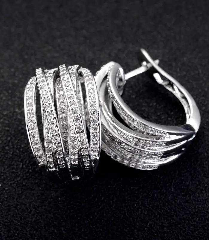 pendientes de aro de circonita cúbica para mujer, aretes cruzados de Color plateado, cristal completo, joyería de tendencia 1