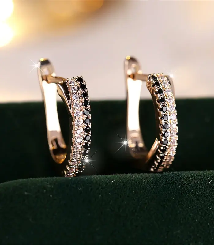 Pendientes de cristal a la moda para mujer, aretes de circonita blanca y negra, Color dorado champán, regalos de joyería para boda, superventas 2