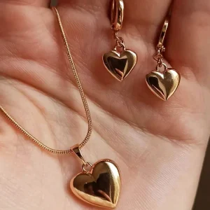 Pendientes colgantes de corazón de amor de Metal chapado en oro brillante, conjunto de joyería para mujer, accesorios simples y delicados para uso diario 1