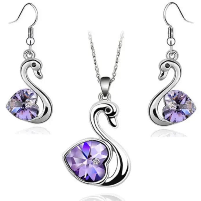Colgante de cisne de cristal para niña, conjunto de joyería de moda, regalo de cumpleaños, collar, pendiente, calidad, envío directo 2