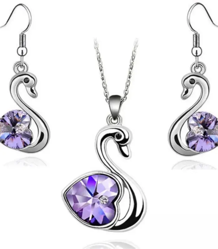 Colgante de cisne de cristal para niña, conjunto de joyería de moda, regalo de cumpleaños, collar, pendiente, calidad, envío directo 2