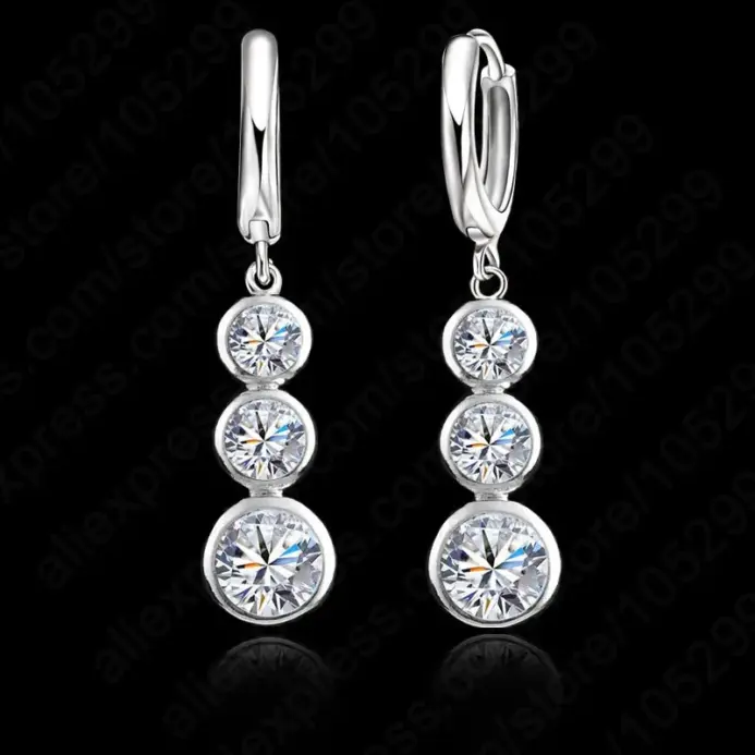 Pendientes colgantes de alta calidad para mujer, Circonia cúbica AAA brillante, joyería de Color plata esterlina 925, alfileres de regalo de compromiso de boda 1