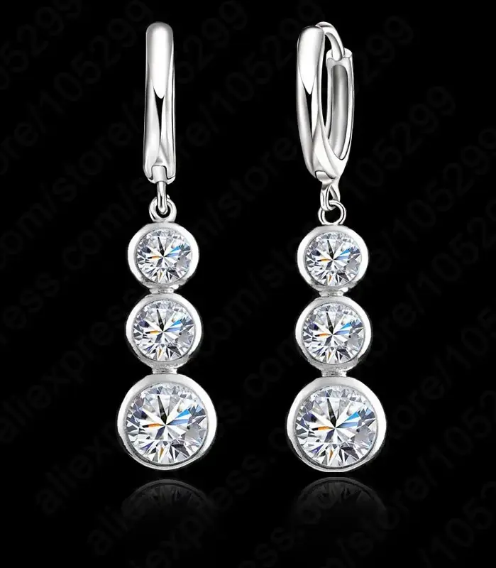Pendientes colgantes de alta calidad para mujer, Circonia cúbica AAA brillante, joyería de Color plata esterlina 925, alfileres de regalo de compromiso de boda 1