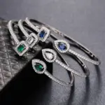 Huitan-pulsera de circonia cúbica para mujer, brazalete de lujo verde/blanco/azul, joyería de mano femenina de buena calidad, envío directo 2022 2
