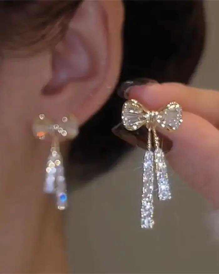 Pendientes de circón de cristal con lazo a la moda para mujer, joyería de fiesta a la moda, accesorios para las orejas, regalo del Día de San Valentín 1