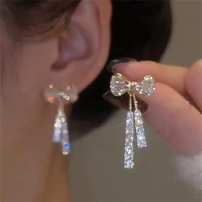 Pendientes de circón de cristal con lazo a la moda para mujer, joyería de fiesta a la moda, accesorios para las orejas, regalo del Día de San Valentín 1