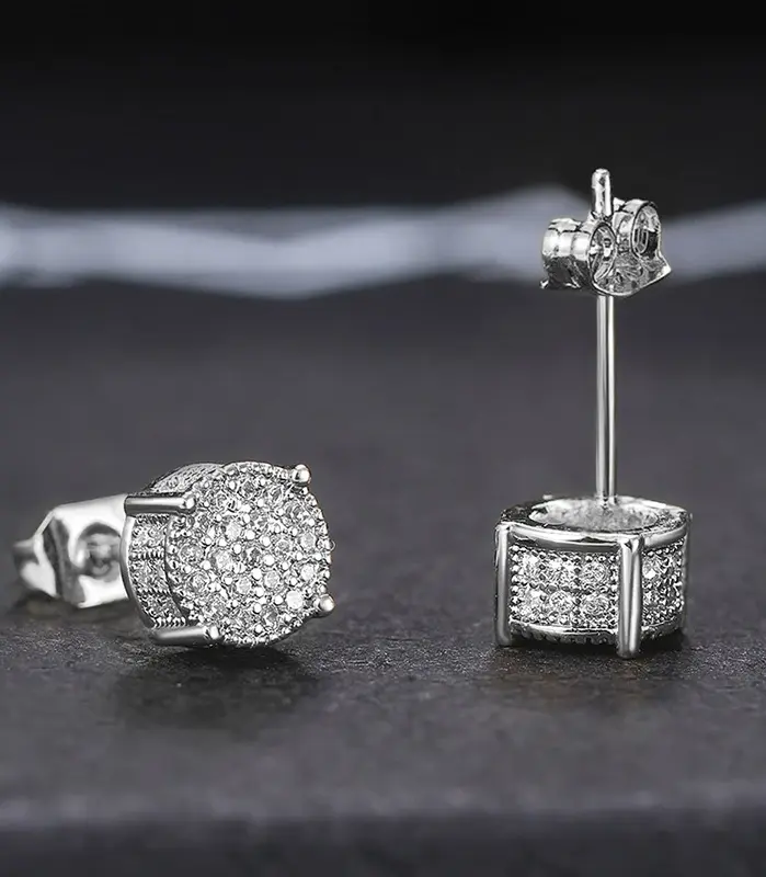 pendientes de tuerca de forma redonda para mujer, piedra CZ brillante pavimentada, Color plata/oro, joyería versátil para las orejas a la moda para todos los días 2