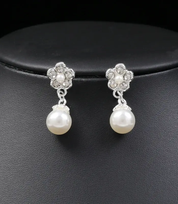 Conjunto de joyería nupcial con perlas de imitación para mujer, collar de gota Floral, pendientes, conjuntos de joyería de boda, elegante 2