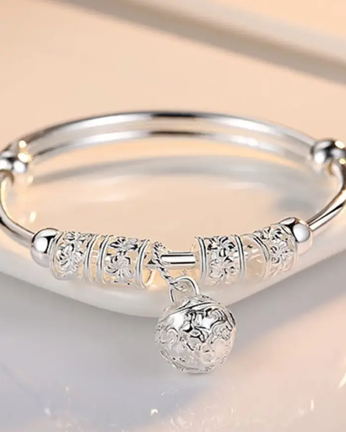 Brazaletes de bola de campanas huecas de Color plateado fino para mujer, pulseras ajustables, regalos de vacaciones de moda, joyería de boda de fiesta 1