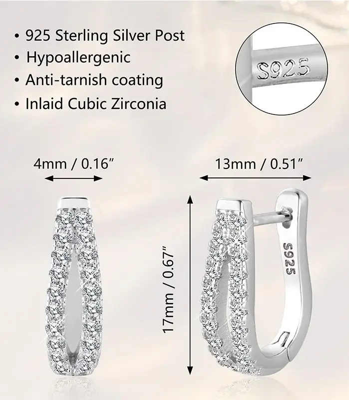 Pendientes de plata de ley 925 para mujer, aros ligeros hipoalergénicos, joyería Huggie de circonia cúbica, regalos, uso diario delicado 2