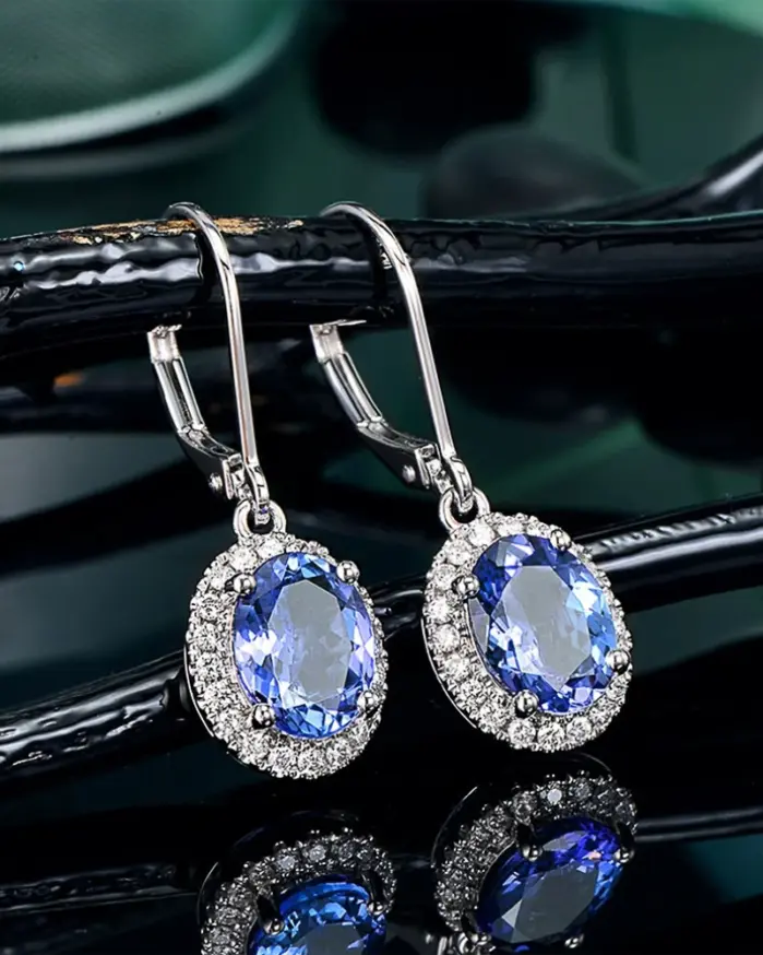 Huitan-pendientes colgantes de lujo para mujer, ovalados, azules, CZ, accesorios nobles para mujer, pendientes elegantes para fiesta, joyería de moda para uso diario 1