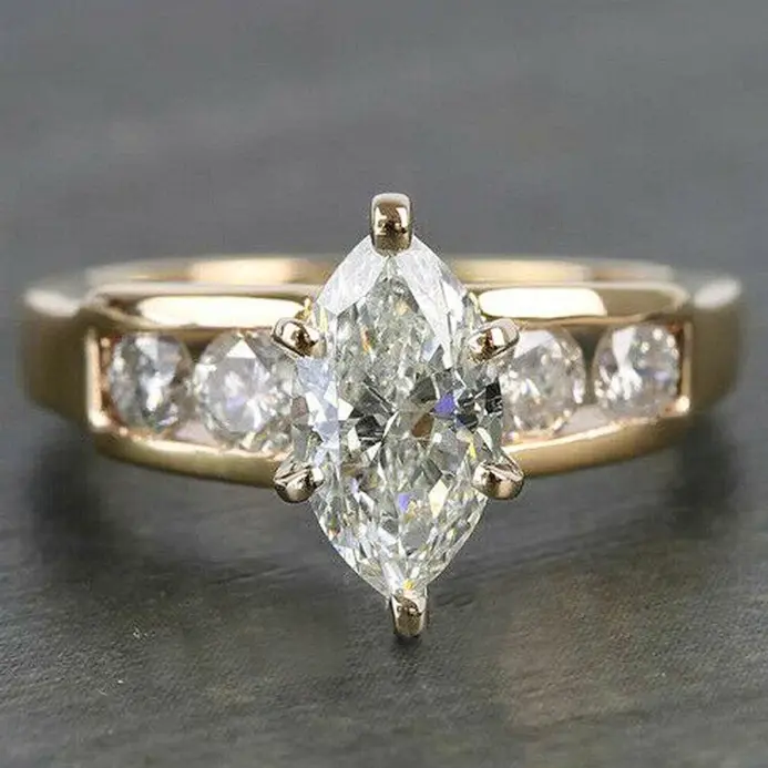 anillos de lujo Marquesa de circonia cúbica de Color dorado para mujer, alianzas de boda a la moda, accesorios femeninos, joyería recién llegada 2