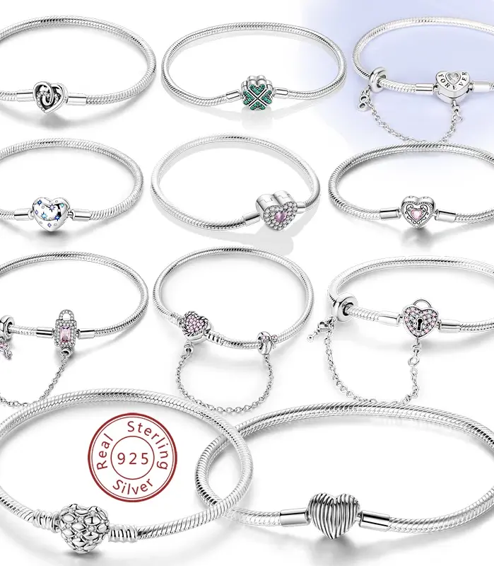 Pulsera Original de Plata de Ley 925, pulsera con dijes de 17-20CM, pulsera de circonia pavimentada con corazón de amor para mujer, regalos de joyería DIY 1