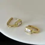 pendientes de aro rectangulares de circonita cúbica para mujer, Color plateado/dorado, joyería de temperamento para niñas 2