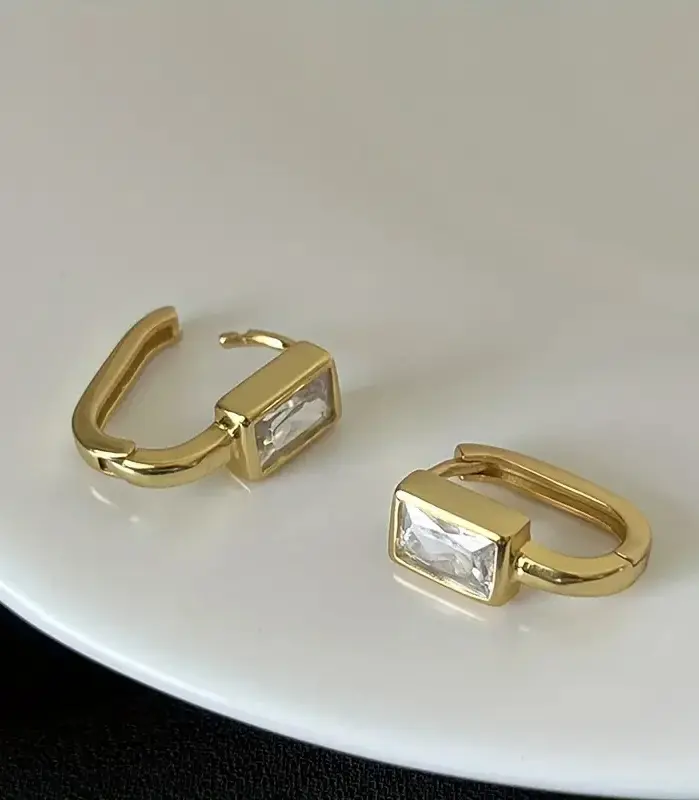 pendientes de aro rectangulares de circonita cúbica para mujer, Color plateado/dorado, joyería de temperamento para niñas 2