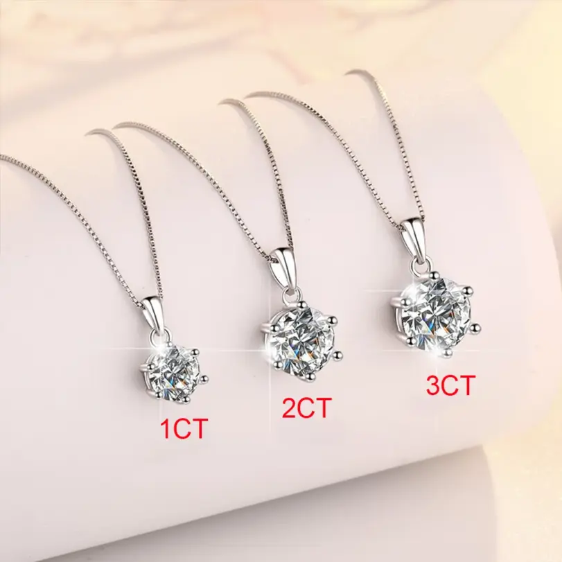 Collar con colgante de moissanita real de 0,5-10 quilates para mujer, collar de diamantes redondos de color D, joyería clásica de plata de ley 925 para novia 3