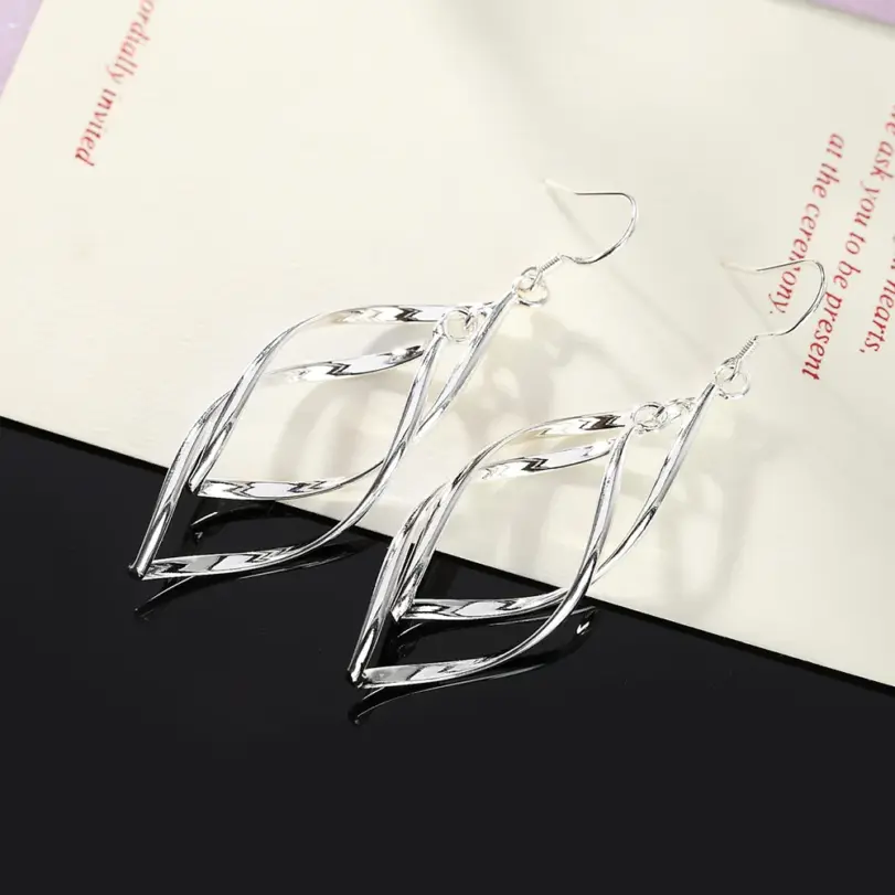 Pendientes finos de Color plateado de alta calidad, joyería de moda, mujer elegante, gota colgante, regalos largos de boda y Navidad 11