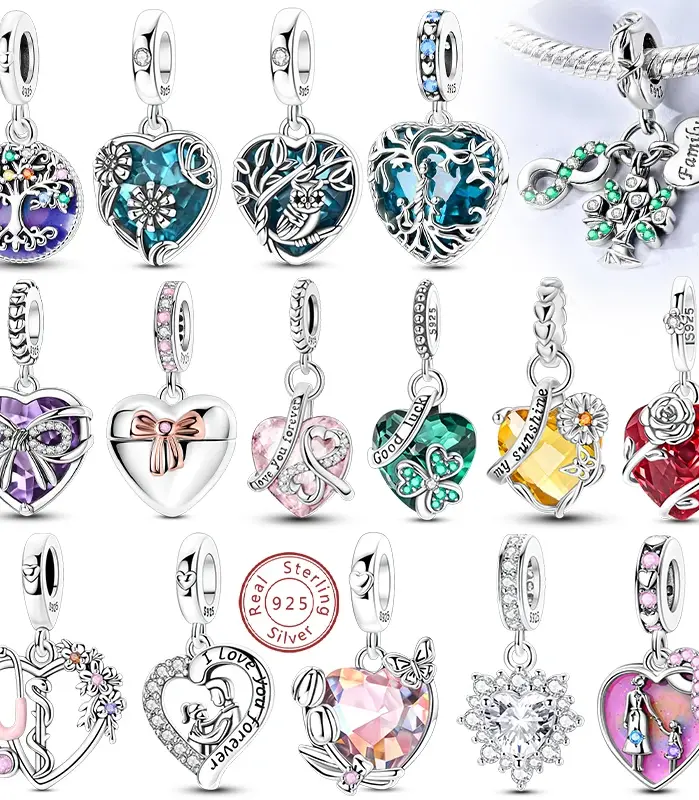 Abalorios originales de Plata de Ley 925 con forma de corazón y amor, colgante de cuentas compatible con Pulsera Original, collar, dijes DIY, regalo de joyería para hombre y mujer 1