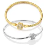 Pulsera Original de Plata de Ley 925 con Zirconia en Forma de Huella de Mascota Dorada, de 17-20 CM, Compatible con Dijes y Colgantes Originales, para Mujer, Regalo de Joyería DIY 1
