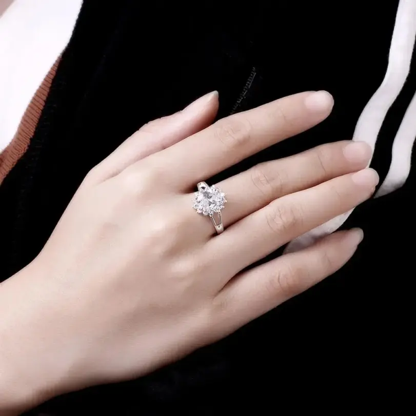 Marcas populares, anillos de diamantes de moissanita con flor de cristal de Plata de Ley 925 para mujer, regalos de fiesta de boda a la moda, joyería 5