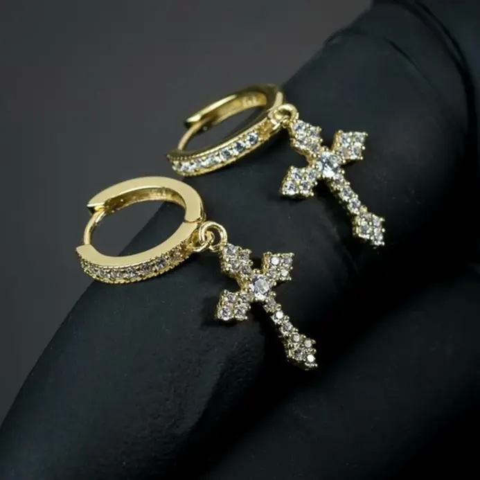 elegante flecha pendientes colgantes en forma de cruz para mujeres/hombres deslumbrante cristal Zirconia Hiphop fiesta mujer/hombre pendientes de moda 2