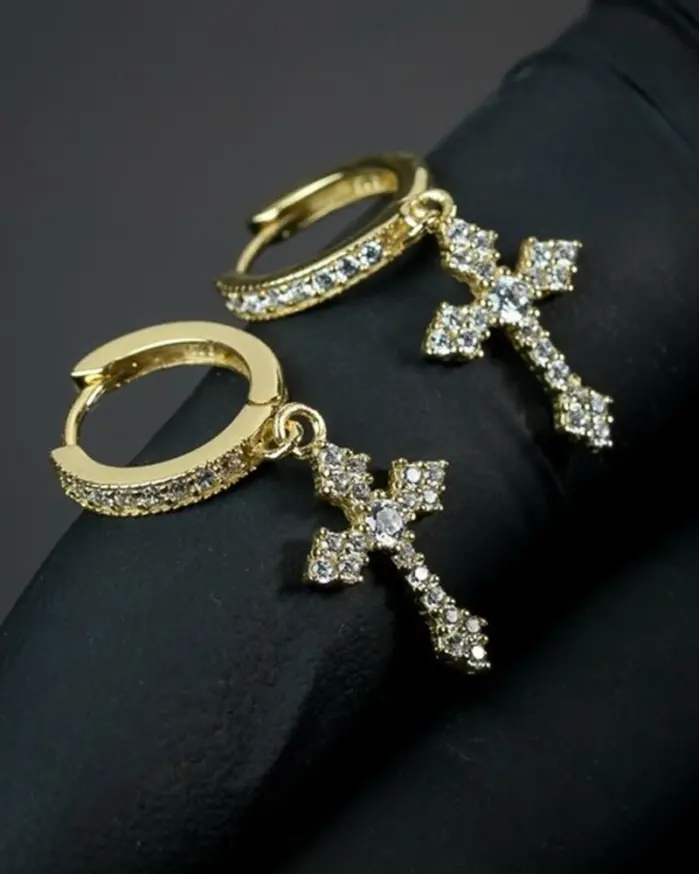 elegante flecha pendientes colgantes en forma de cruz para mujeres/hombres deslumbrante cristal Zirconia Hiphop fiesta mujer/hombre pendientes de moda 2