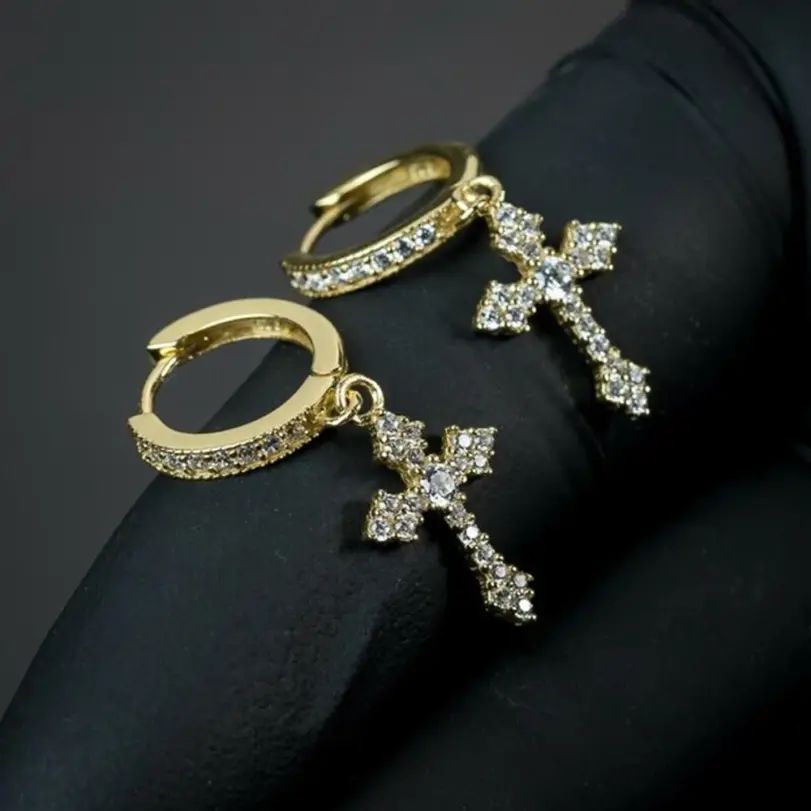 elegante flecha pendientes colgantes en forma de cruz para mujeres/hombres deslumbrante cristal Zirconia Hiphop fiesta mujer/hombre pendientes de moda 2