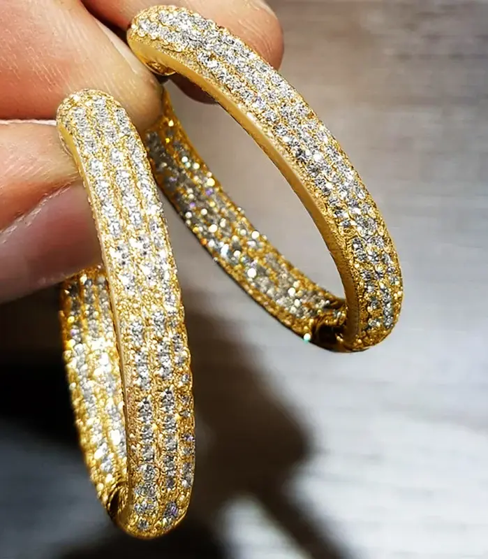 pendientes circulares brillantes para mujer, aretes de aro de circonia cúbica ostentosos, Color plateado/dorado, joyería femenina moderna 2