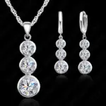 Conjunto de joyería nupcial clásica de Plata de Ley 925 para mujer, colgantes, collares, pendientes, accesorio de compromiso de boda 1