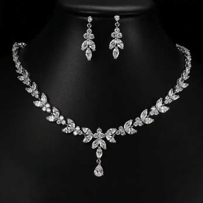 Emmaya-exquisitos conjuntos de joyas para mujer, accesorios de fiesta de boda, pendientes y collar de circonita cúbica, regalo 1
