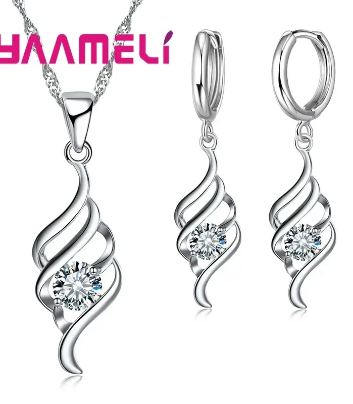 Juegos de joyas para mujer, dijes de Plata de Ley 925, colgante de Color, collar, pendiente de aro, Collares clásicos de moda, regalo de boda 1