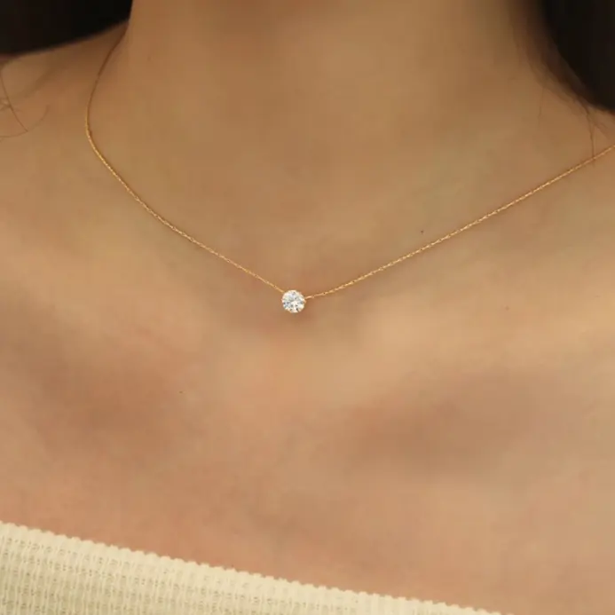 Collar de acero inoxidable chapado en oro para mujer, delicado y minimalista, con dije de circón, cadena antideslustre, redondo, piedra Cz transparente, joyería 1
