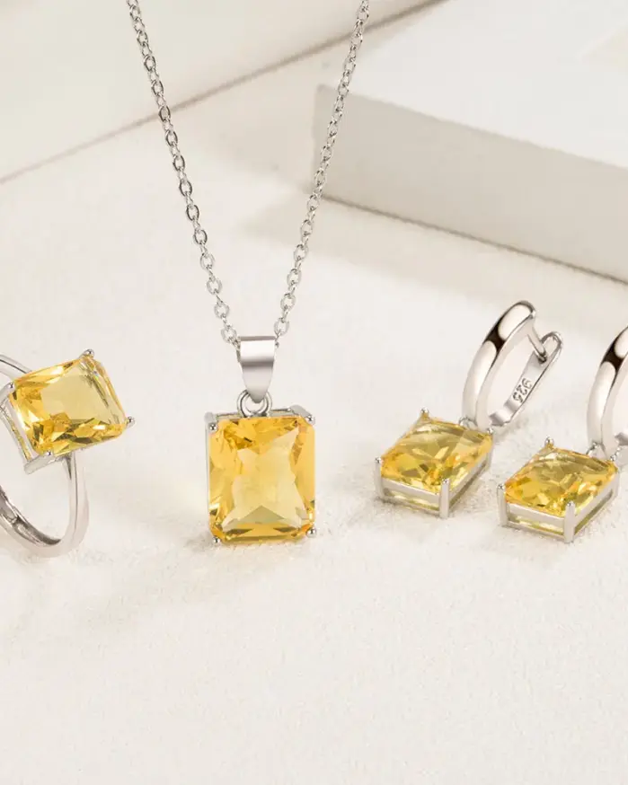Anillo de Plata de Ley 925, pendientes, collar para mujer, geometría rectangular, circón, boda, conjuntos de joyería elegantes, artículos 2