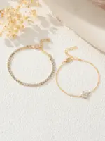 Conjunto de pulsera para mujer con cadena de agua y flor de circonia cúbica Simple, joyería diaria para oficina, 2 uds. 5