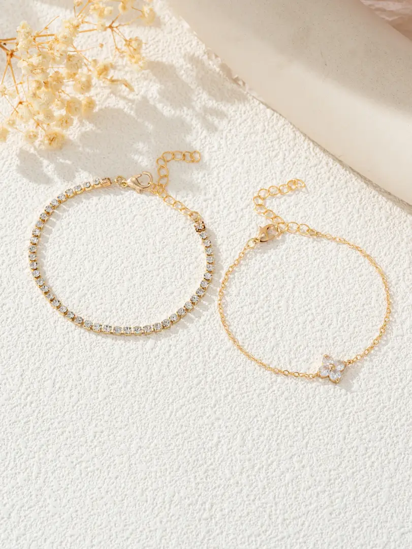 Conjunto de pulsera para mujer con cadena de agua y flor de circonia cúbica Simple, joyería diaria para oficina, 2 uds. 5